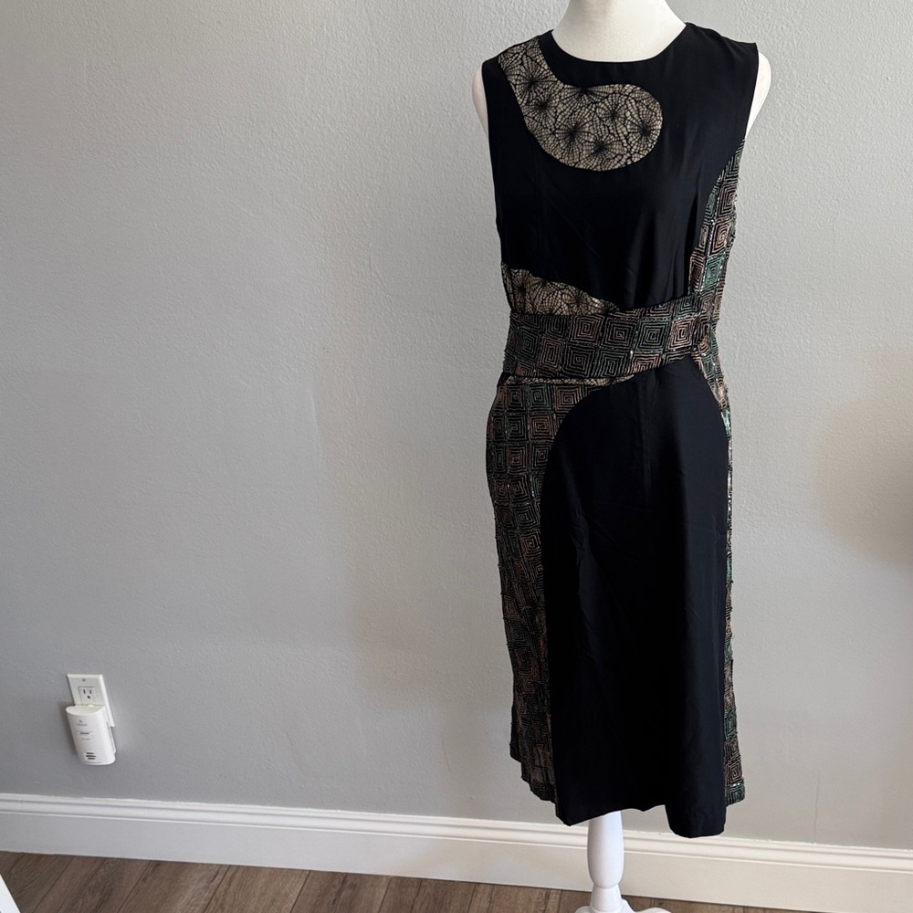 Lafayette 148 New York Black and Patterned Midi Dress